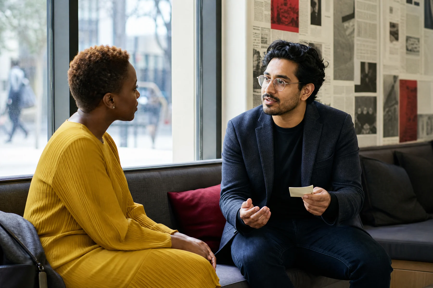 Two people having a candid mentoring conversation